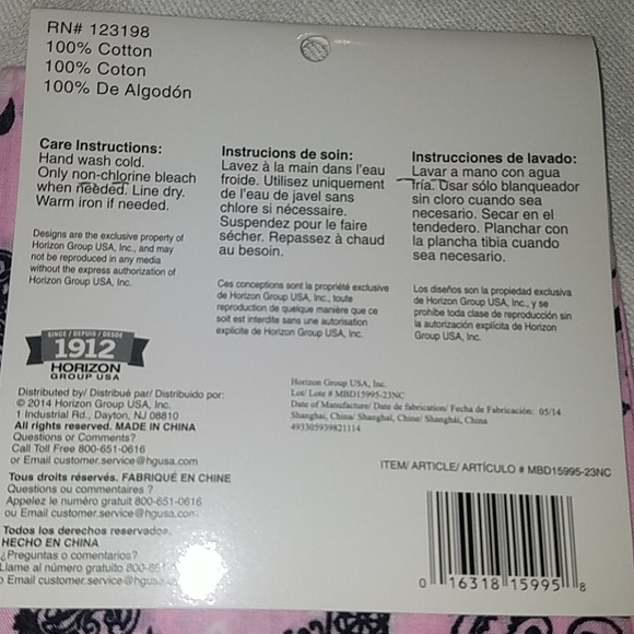 NWOT 3/$10 Classic pink, black and white bandana - Picture 2 of 6